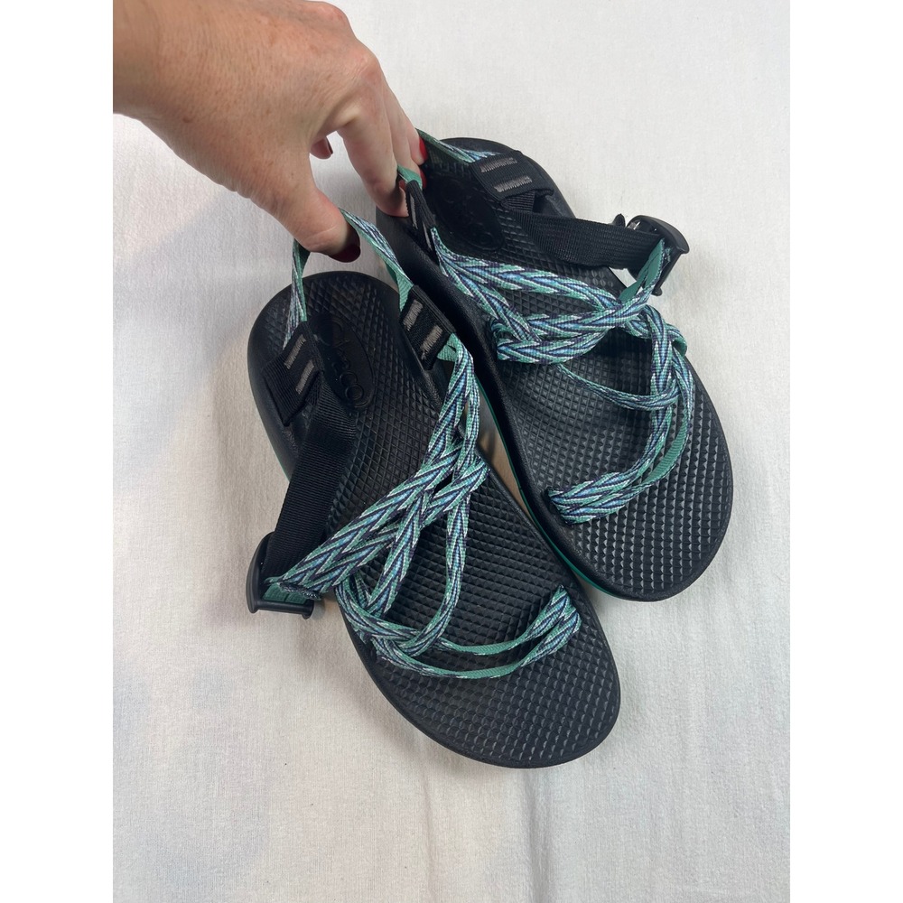 Chaco Z Cloud Kids Sandals Size 4 Black‎ Green Strappy Outdoor Water Shoes